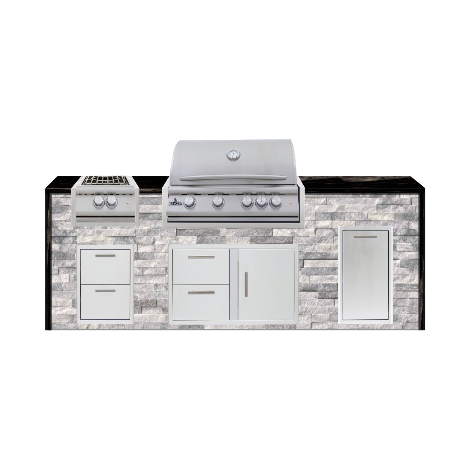 Blaze 96" Luxury Waterfall Finished Outdoor Kitchen PKG 10-ST-BLZ-10C+WF-ST