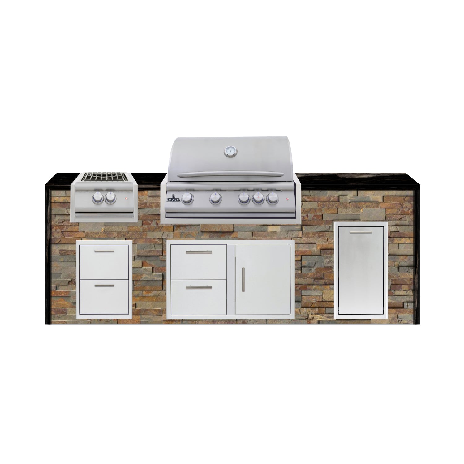 Blaze 96" Luxury Waterfall Finished Outdoor Kitchen PKG 10-ST-BLZ-10C+WF-ST
