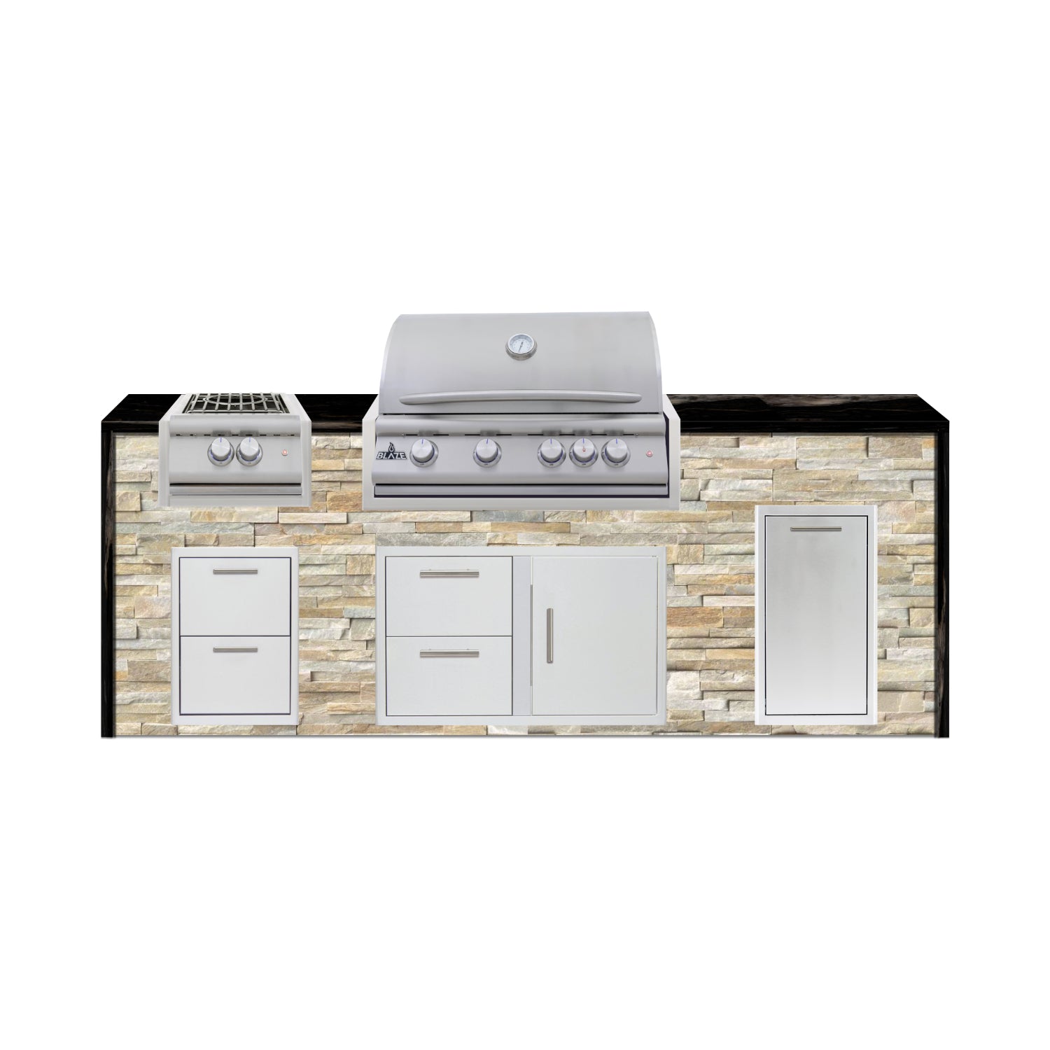 Blaze 96" Luxury Waterfall Finished Outdoor Kitchen PKG 10-ST-BLZ-10C+WF-ST