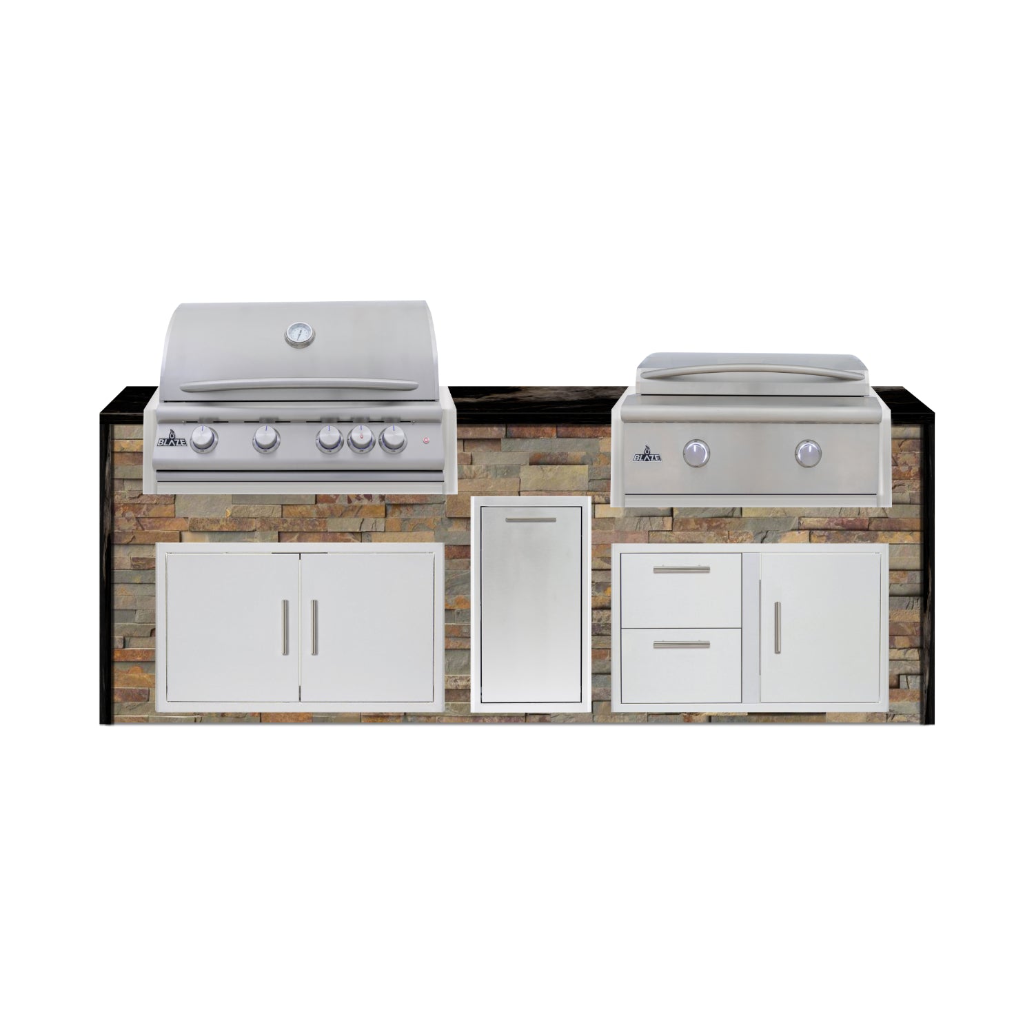 Blaze 96" Luxury Waterfall Finished Outdoor Kitchen PKG 13-ST-BLZ-13L+WF-ST