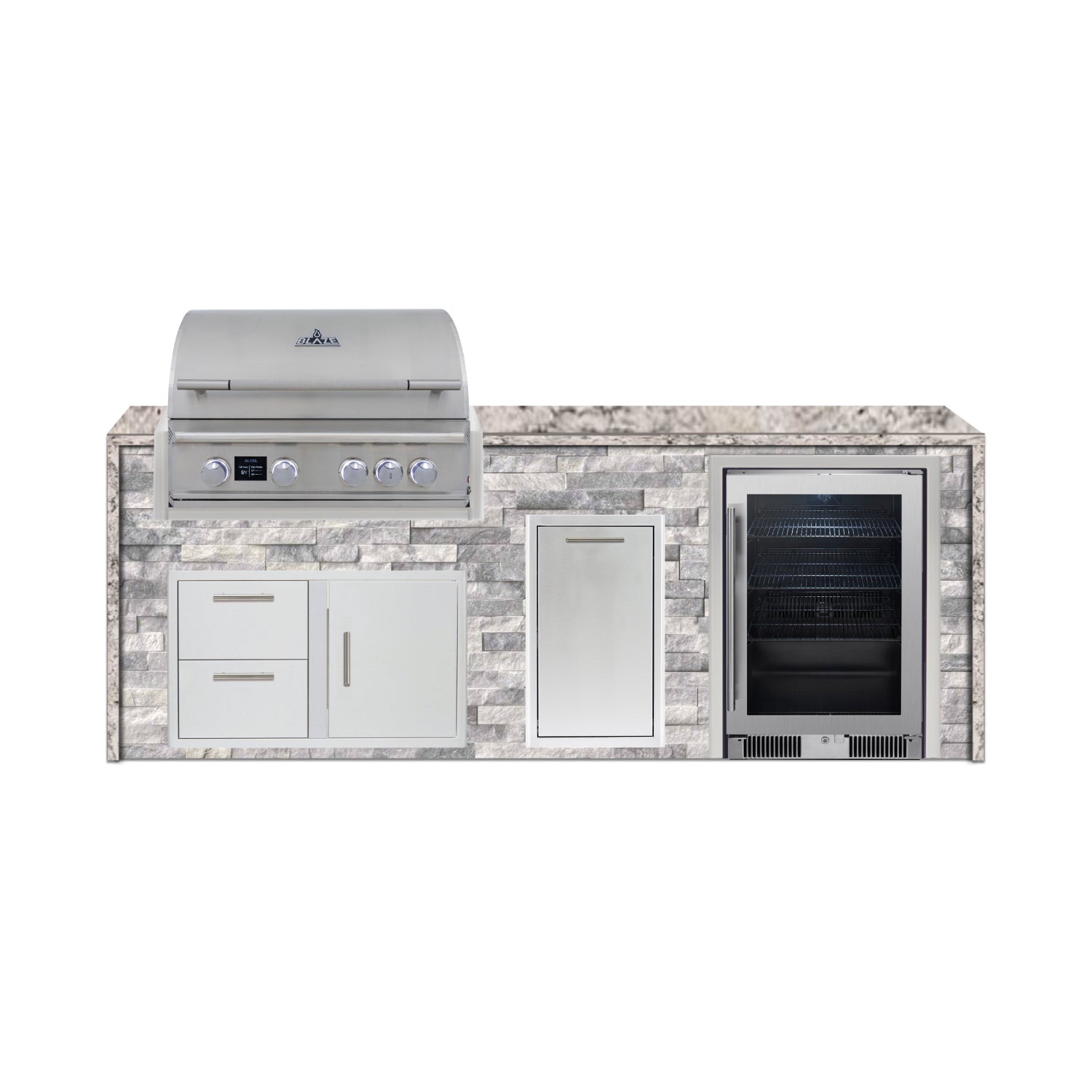 Blaze 96" Luxury Waterfall Finished Outdoor Kitchen PKG 19-ST-BLZ-19L+WF-ST