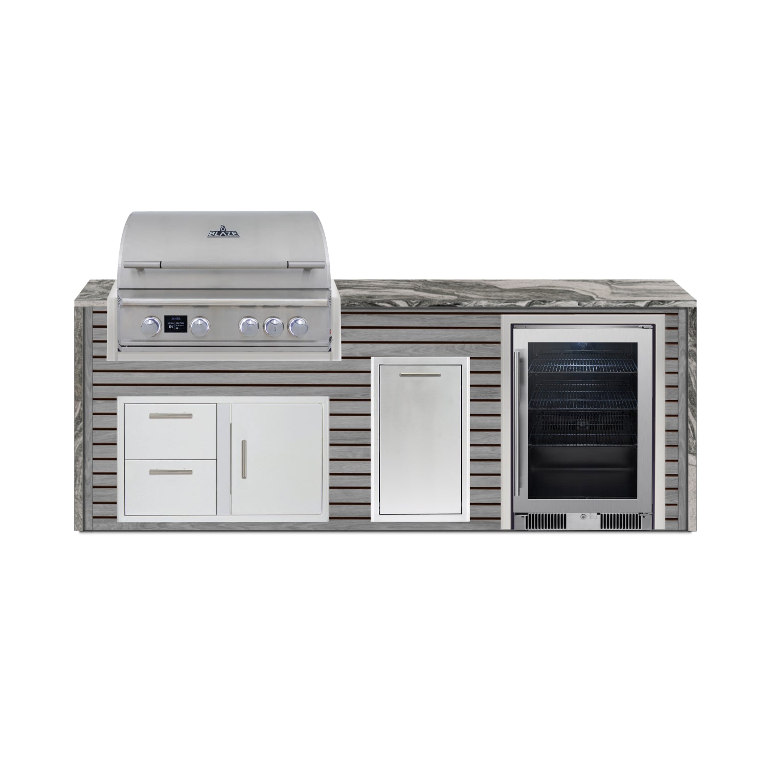 Blaze 96" Luxury Waterfall Finished Outdoor Kitchen PKG 19-AP-BLZ-19L+WF-AP