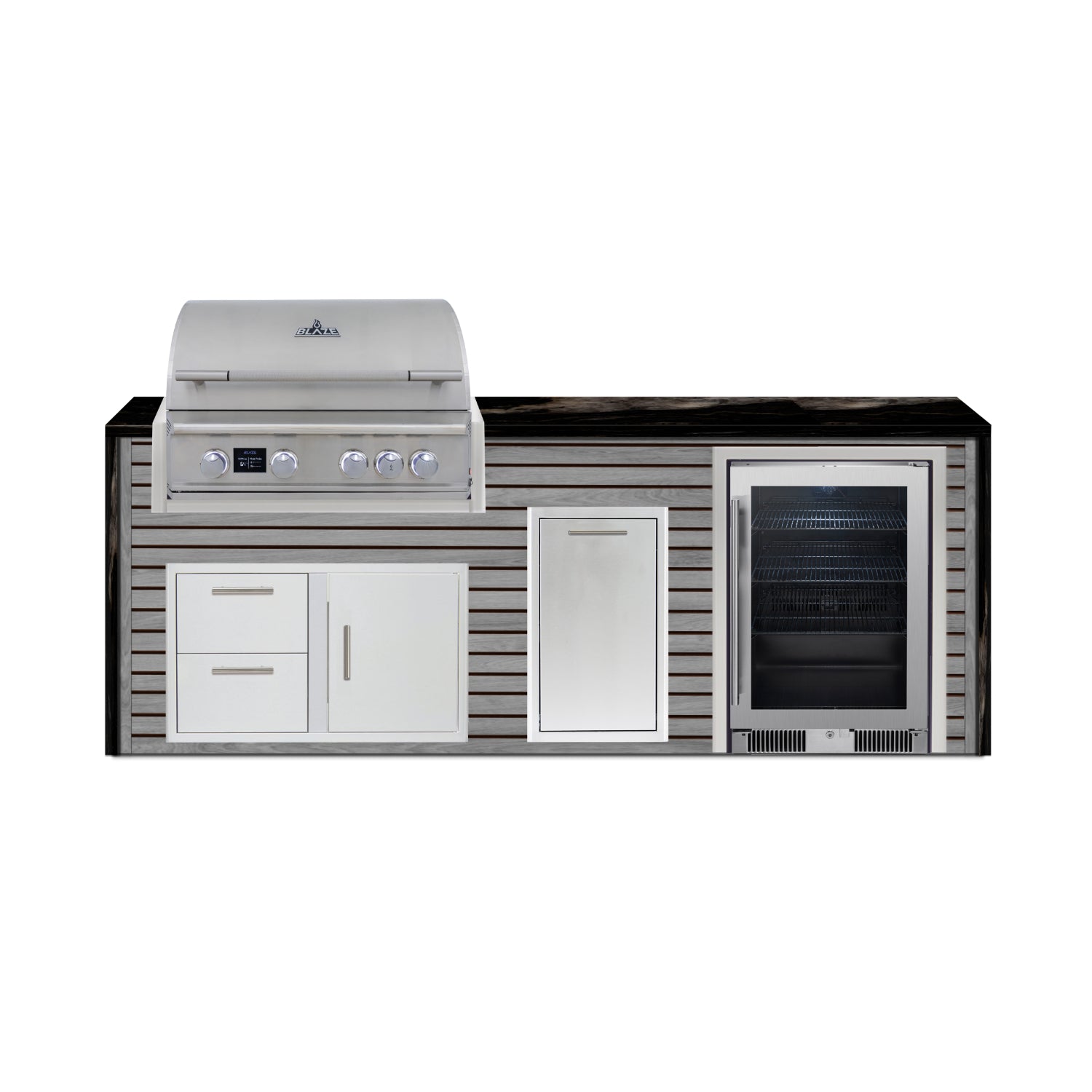 Blaze 96" Luxury Waterfall Finished Outdoor Kitchen PKG 19-AP-BLZ-19L+WF-AP