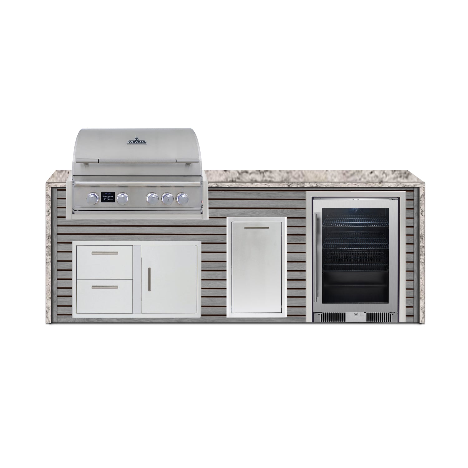 Blaze 96" Luxury Waterfall Finished Outdoor Kitchen PKG 19-AP-BLZ-19L+WF-AP