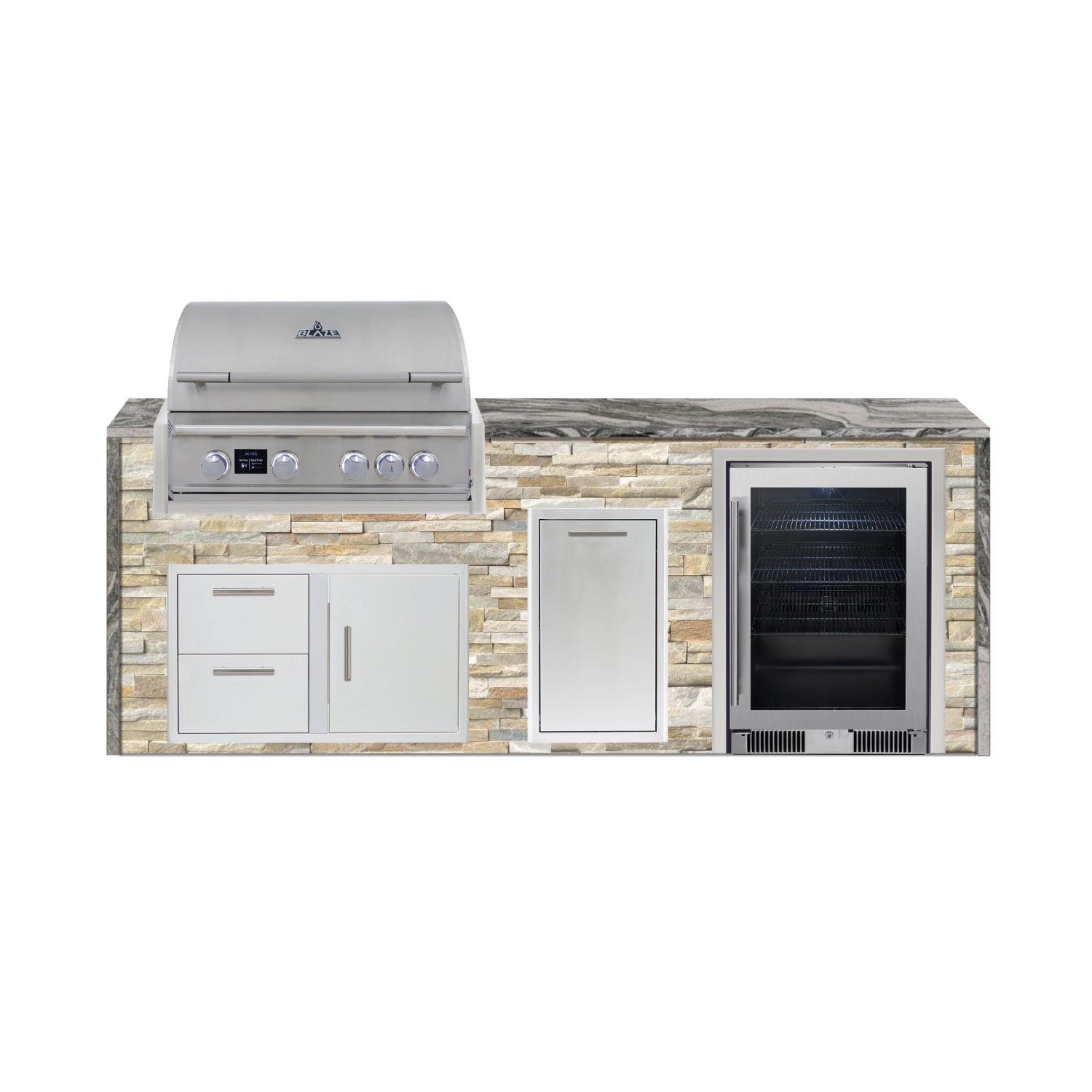 Blaze 96" Luxury Waterfall Finished Outdoor Kitchen PKG 19-ST-BLZ-19L+WF-ST
