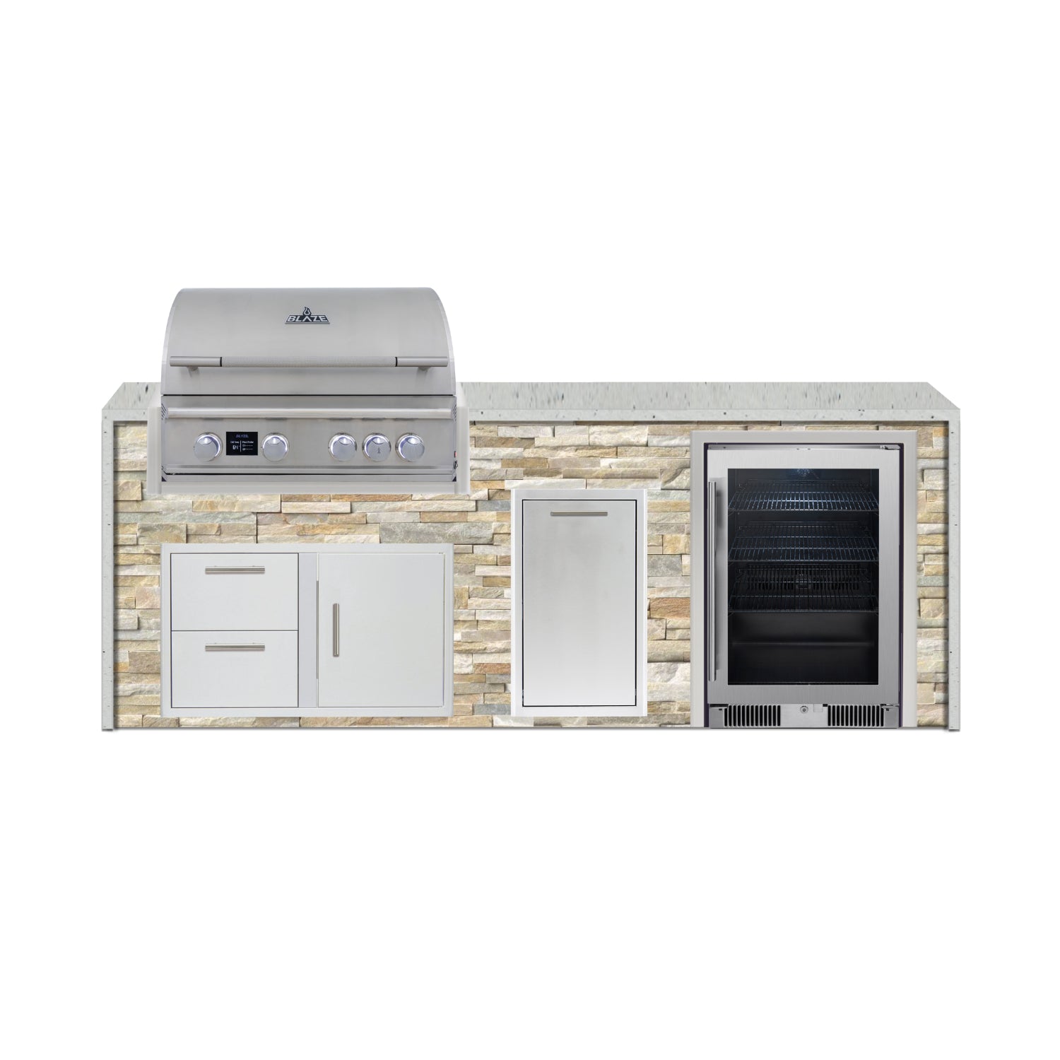 Blaze 96" Luxury Waterfall Finished Outdoor Kitchen PKG 19-ST-BLZ-19L+WF-ST