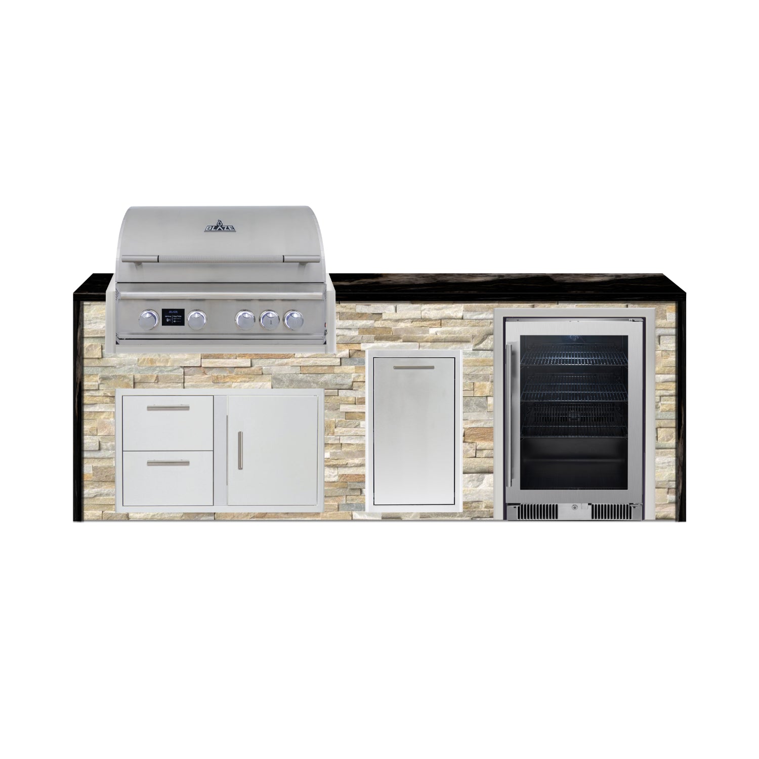 Blaze 96" Luxury Waterfall Finished Outdoor Kitchen PKG 19-ST-BLZ-19L+WF-ST