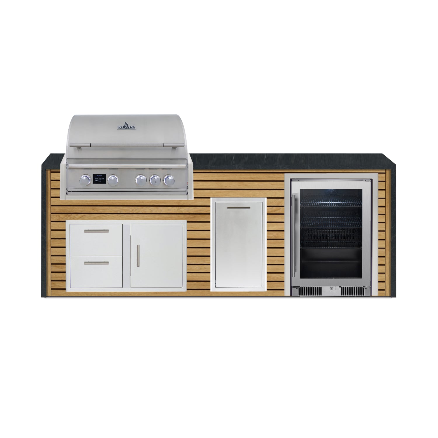 Blaze 96" Luxury Waterfall Finished Outdoor Kitchen PKG 19-AP-BLZ-19L+WF-AP