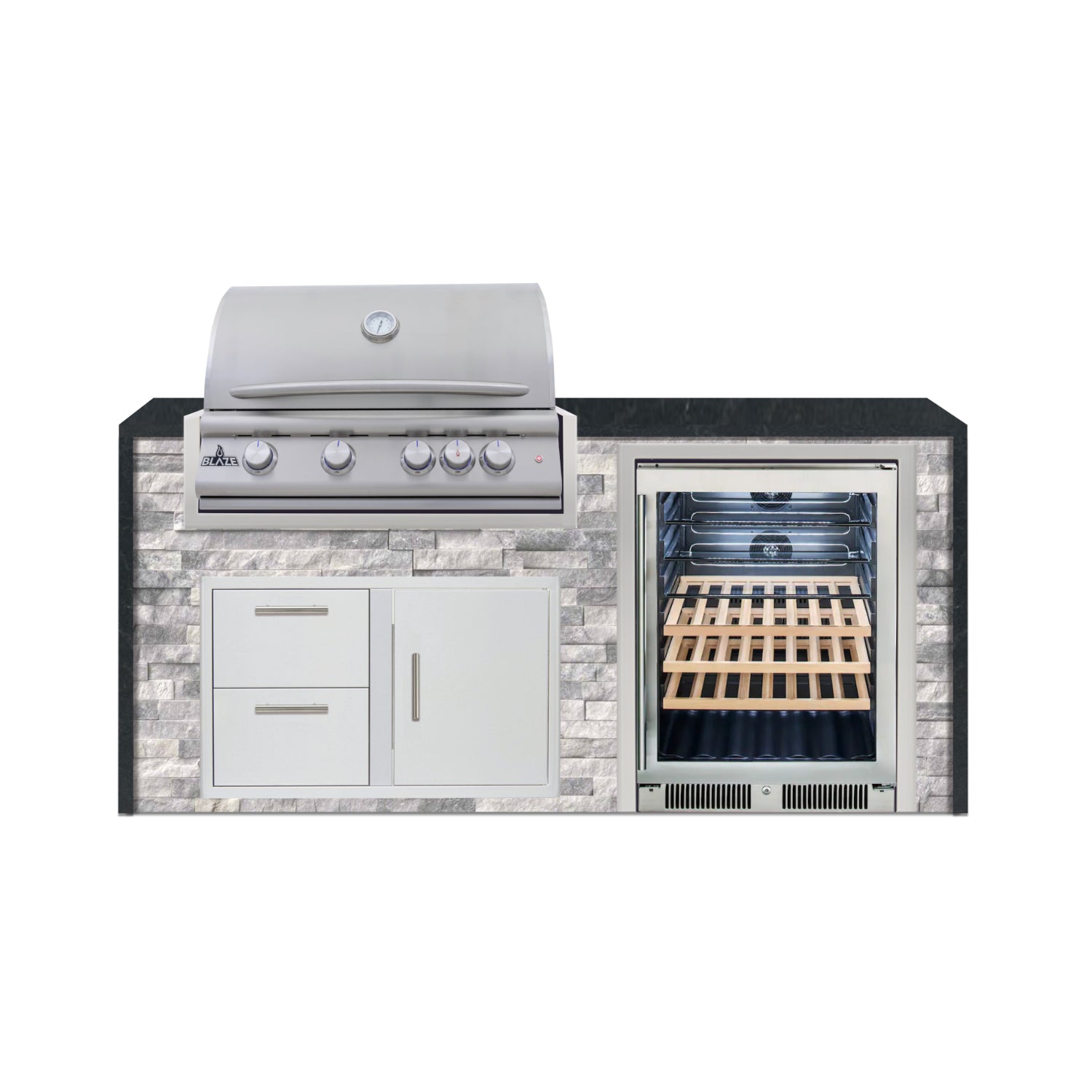 Blaze 72" Luxury Waterfall Finished Outdoor Kitchen PKG 3-ST-BLZ-3L+WF-ST