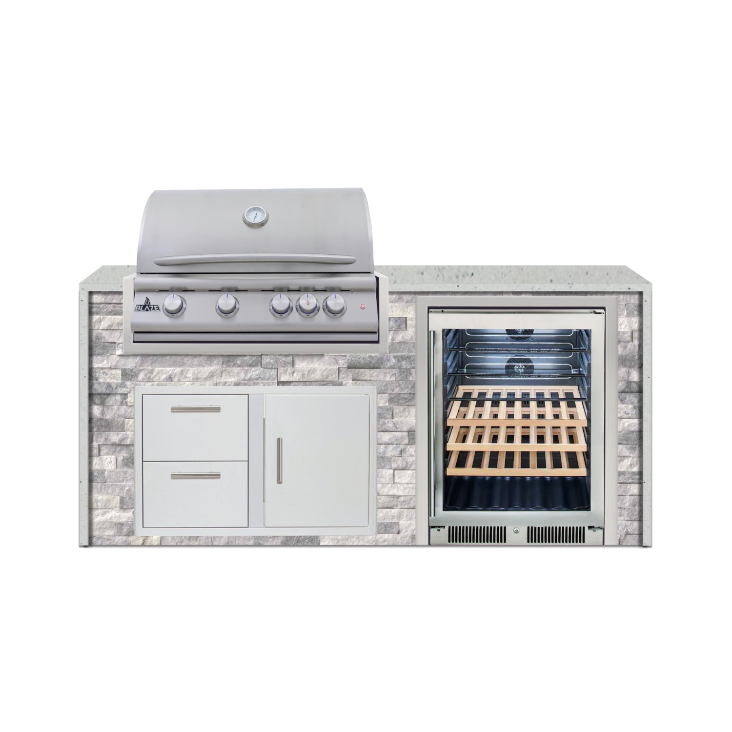 Blaze 72" Luxury Waterfall Finished Outdoor Kitchen PKG 3-ST-BLZ-3L+WF-ST
