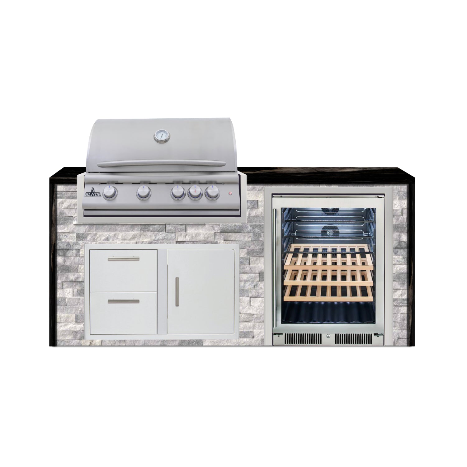 Blaze 72" Luxury Waterfall Finished Outdoor Kitchen PKG 3-ST-BLZ-3L+WF-ST