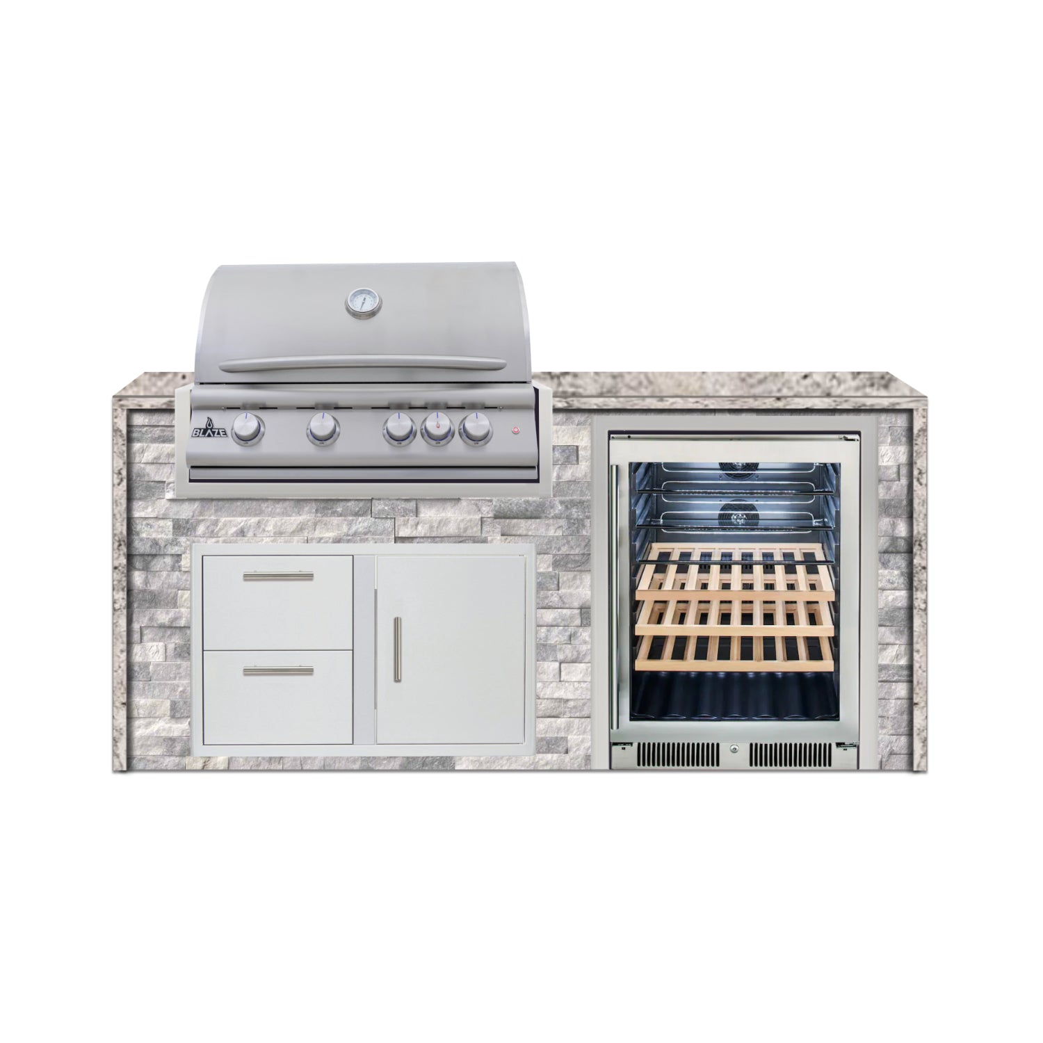 Blaze 72" Luxury Waterfall Finished Outdoor Kitchen PKG 3-ST-BLZ-3L+WF-ST
