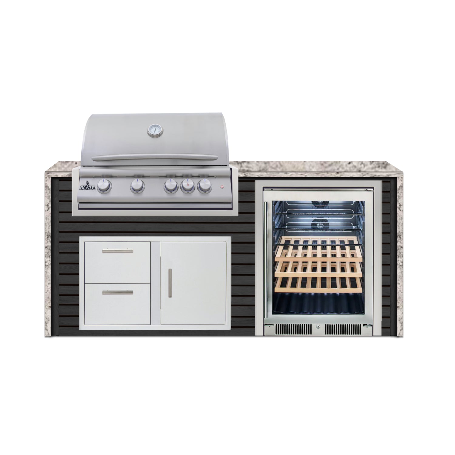 Blaze 72" Luxury Waterfall Finished Outdoor Kitchen PKG 3-AP-BLZ-3L+WF-AP
