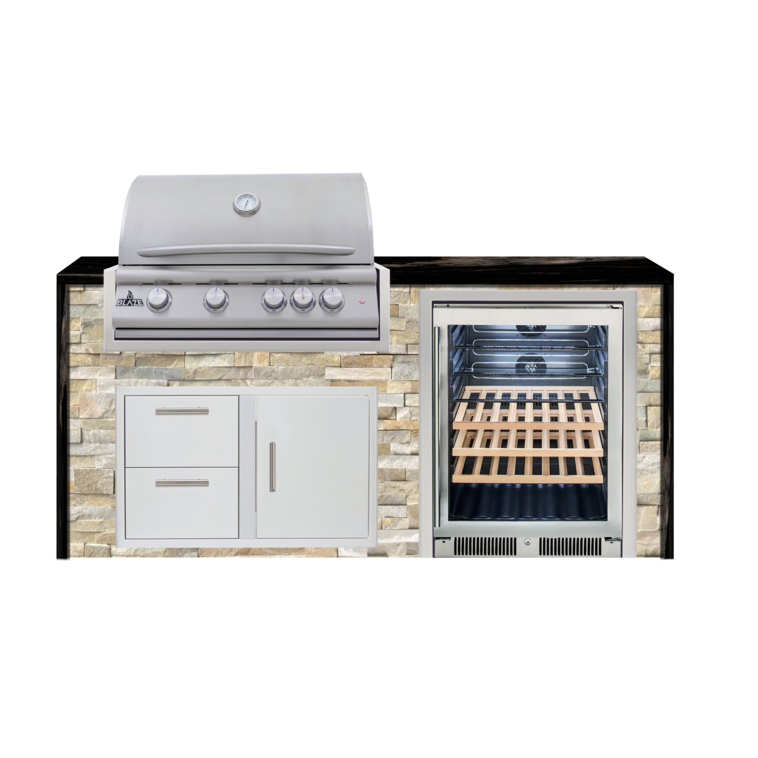 Blaze 72" Luxury Waterfall Finished Outdoor Kitchen PKG 3-ST-BLZ-3L+WF-ST