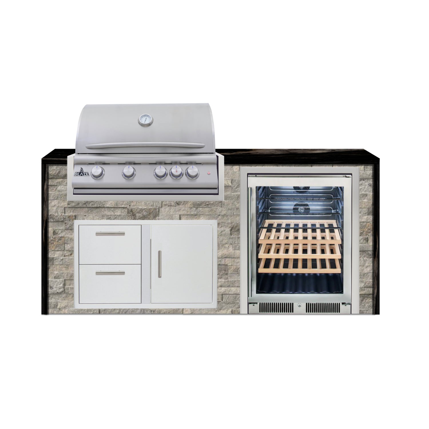 Blaze 72" Luxury Waterfall Finished Outdoor Kitchen PKG 3-ST-BLZ-3L+WF-ST