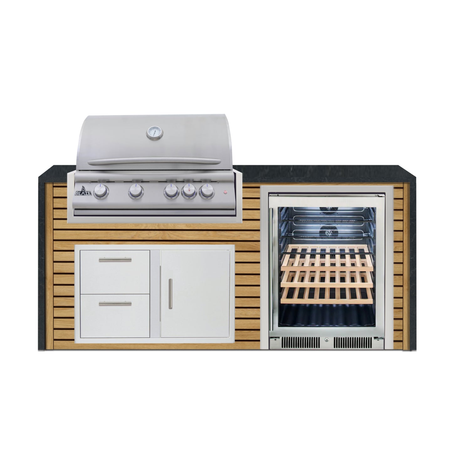 Blaze 72" Luxury Waterfall Finished Outdoor Kitchen PKG 3-AP-BLZ-3L+WF-AP