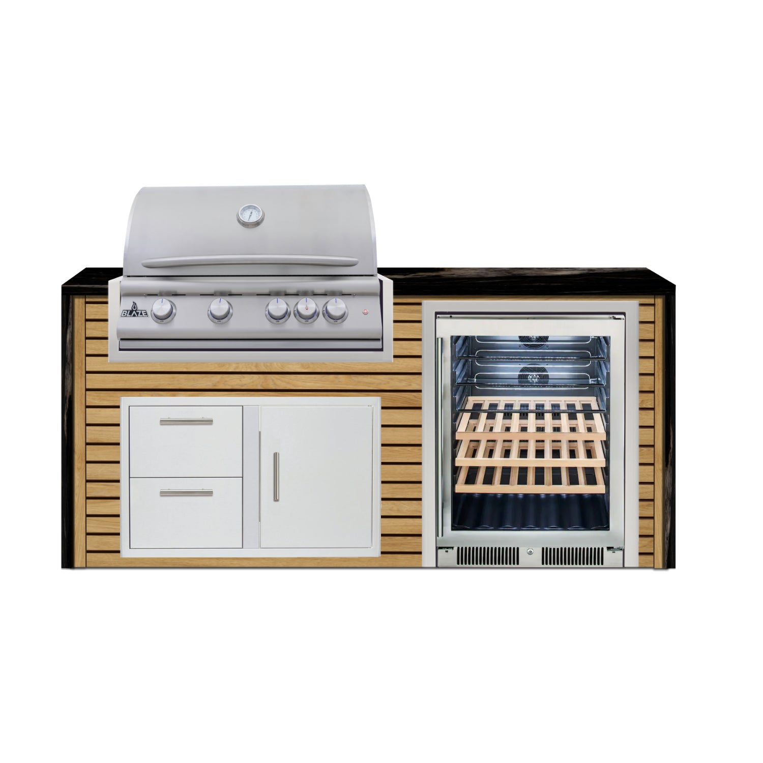 Blaze 72" Luxury Waterfall Finished Outdoor Kitchen PKG 3-AP-BLZ-3L+WF-AP