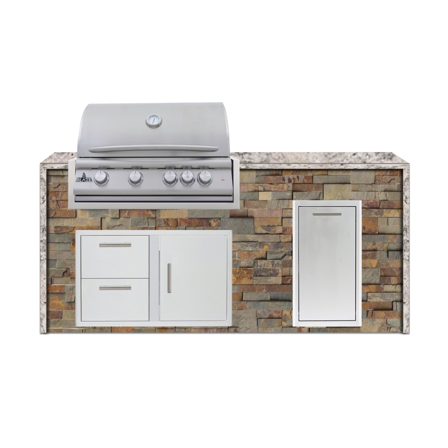 Blaze 72" Luxury Waterfall Finished Outdoor Kitchen PKG 4-ST-BLZ-4L+WF-ST