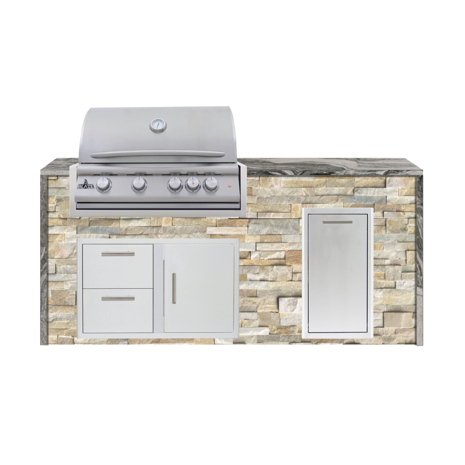 Blaze 72" Luxury Waterfall Finished Outdoor Kitchen PKG 4-ST-BLZ-4L+WF-ST