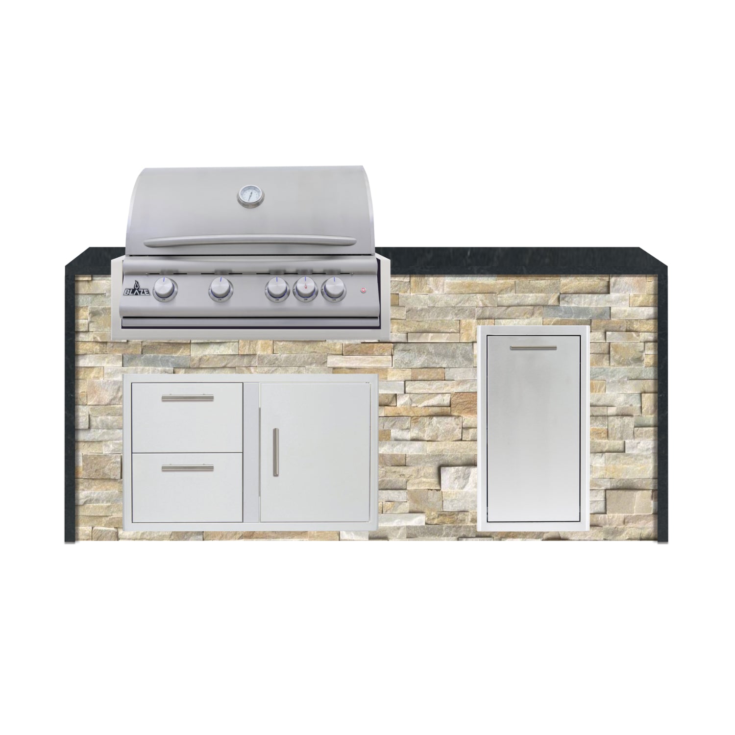 Blaze 72" Luxury Waterfall Finished Outdoor Kitchen PKG 4-ST-BLZ-4L+WF-ST