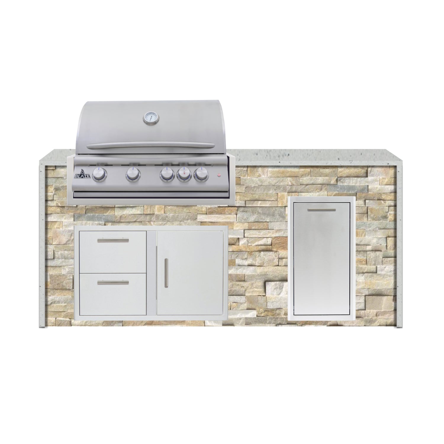 Blaze 72" Luxury Waterfall Finished Outdoor Kitchen PKG 4-ST-BLZ-4L+WF-ST