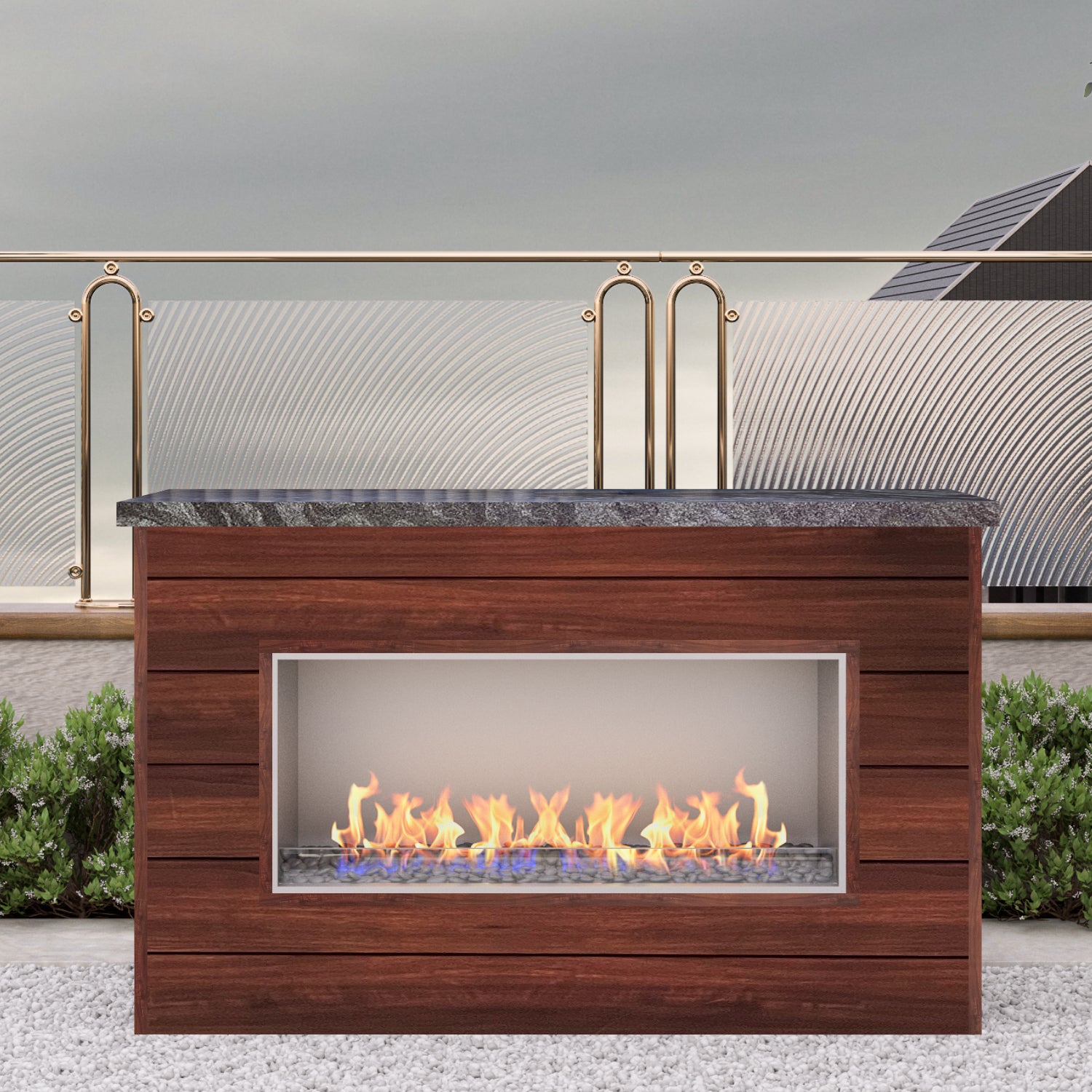 Luxury Linear Outdoor Single Sided Fireplace Fully Finished-BR-LF72-SS