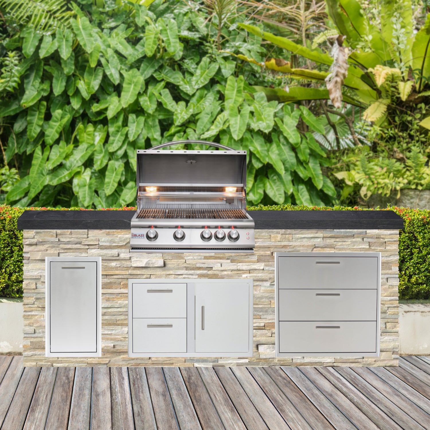 Blaze Quick Ship 96" Luxury Finished Outdoor Kitchen PKG 1-BLZ-QSHIP1