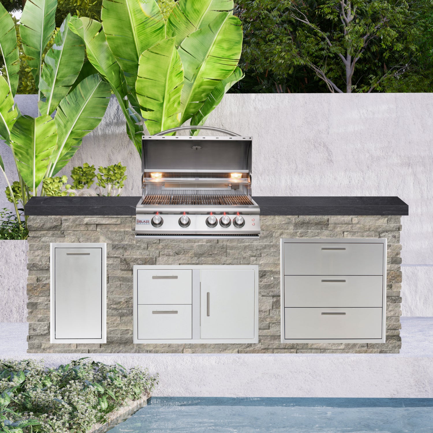 Blaze Quick Ship 96" Luxury Finished Outdoor Kitchen PKG 1-BLZ-QSHIP1