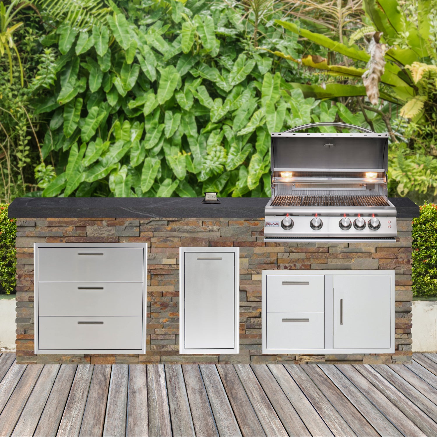 Blaze Quick Ship 96" Luxury Finished Outdoor Kitchen PKG 1-BLZ-QSHIP1