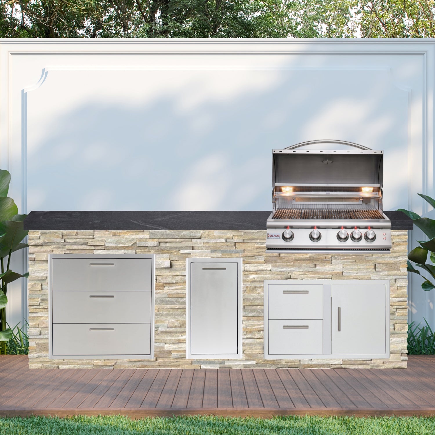 Blaze Quick Ship 96" Luxury Finished Outdoor Kitchen PKG 1-BLZ-QSHIP1