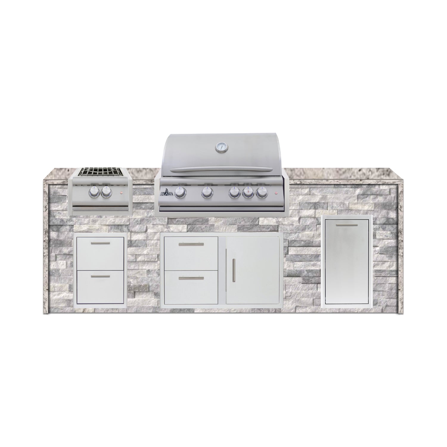 Blaze 96" Luxury Waterfall Finished Outdoor Kitchen PKG 10-ST-BLZ-10C+WF-ST