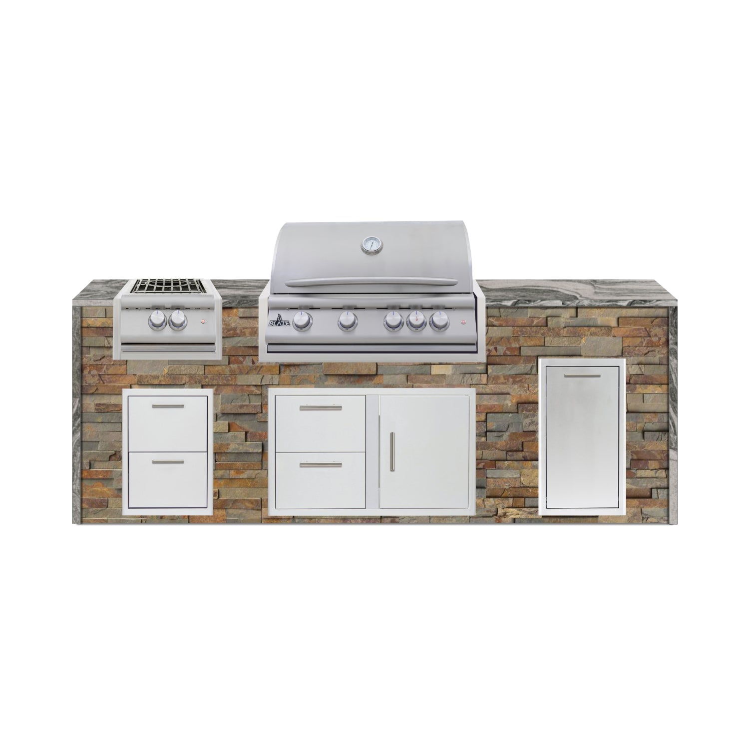Blaze 96" Luxury Waterfall Finished Outdoor Kitchen PKG 10-ST-BLZ-10C+WF-ST