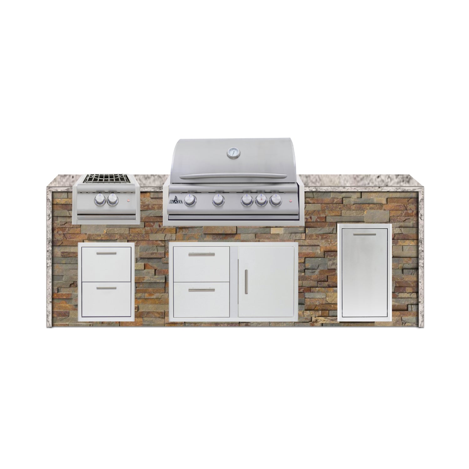 Blaze 96" Luxury Waterfall Finished Outdoor Kitchen PKG 10-ST-BLZ-10C+WF-ST