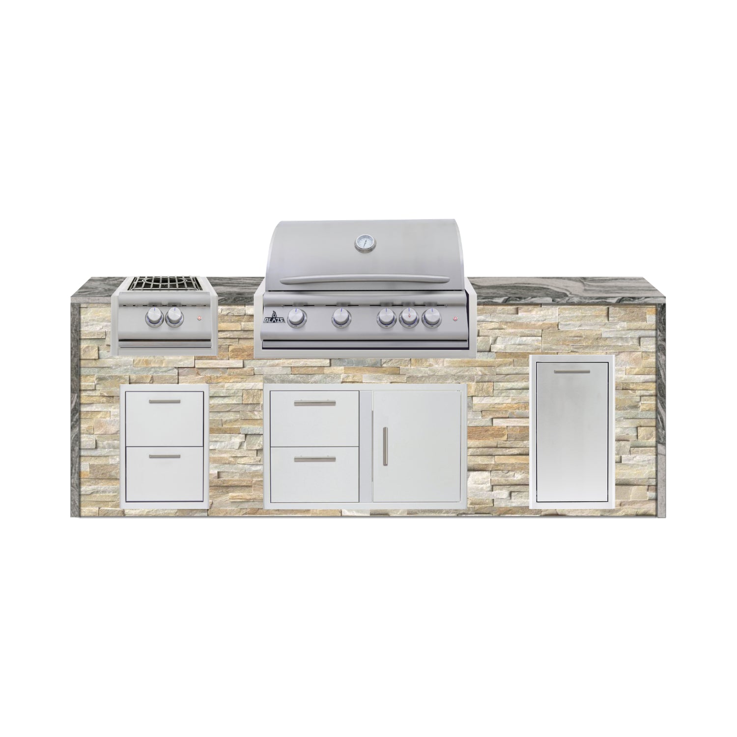Blaze 96" Luxury Waterfall Finished Outdoor Kitchen PKG 10-ST-BLZ-10C+WF-ST