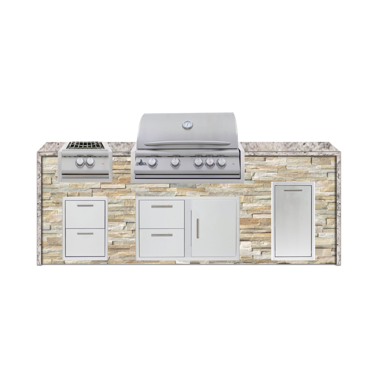 Blaze 96" Luxury Waterfall Finished Outdoor Kitchen PKG 10-ST-BLZ-10C+WF-ST