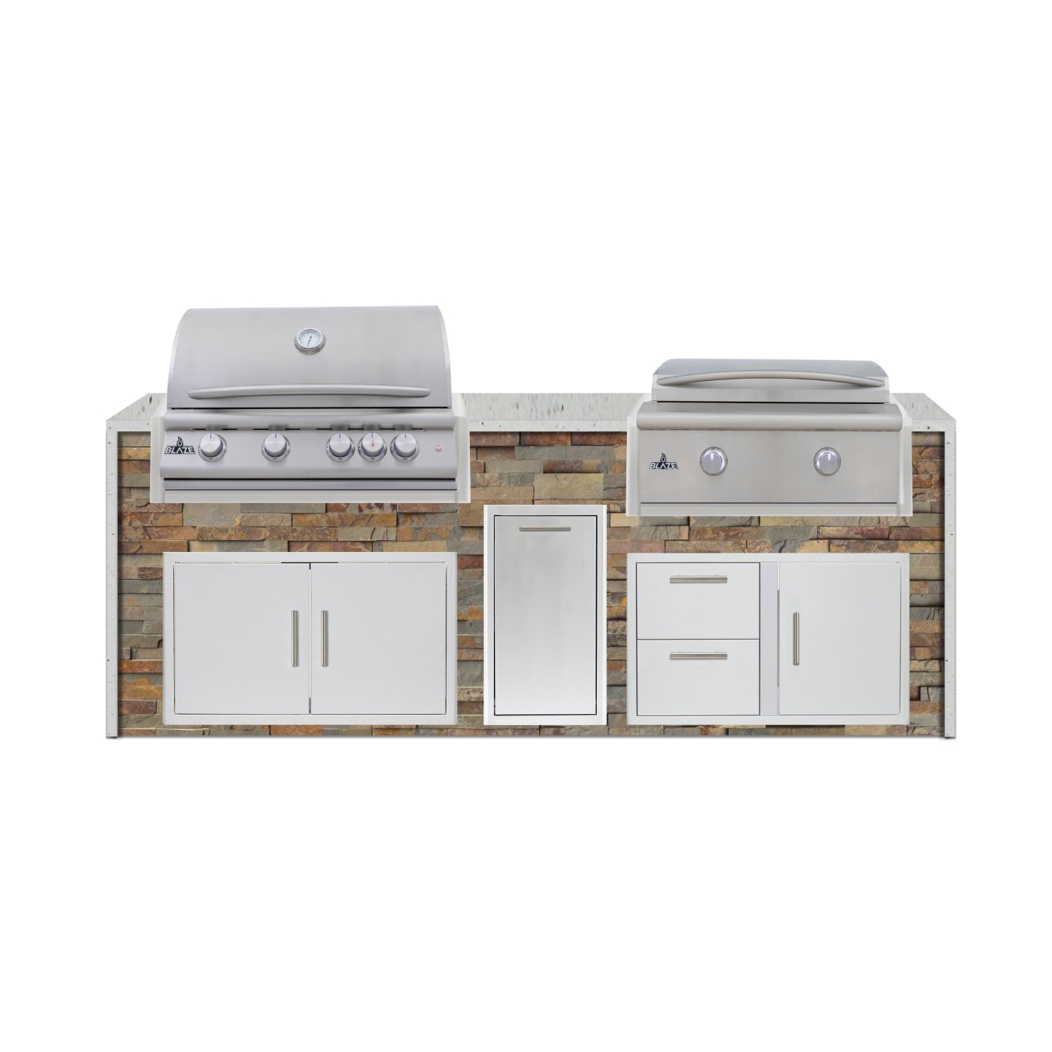 Blaze 96" Luxury Waterfall Finished Outdoor Kitchen PKG 13-ST-BLZ-13L+WF-ST