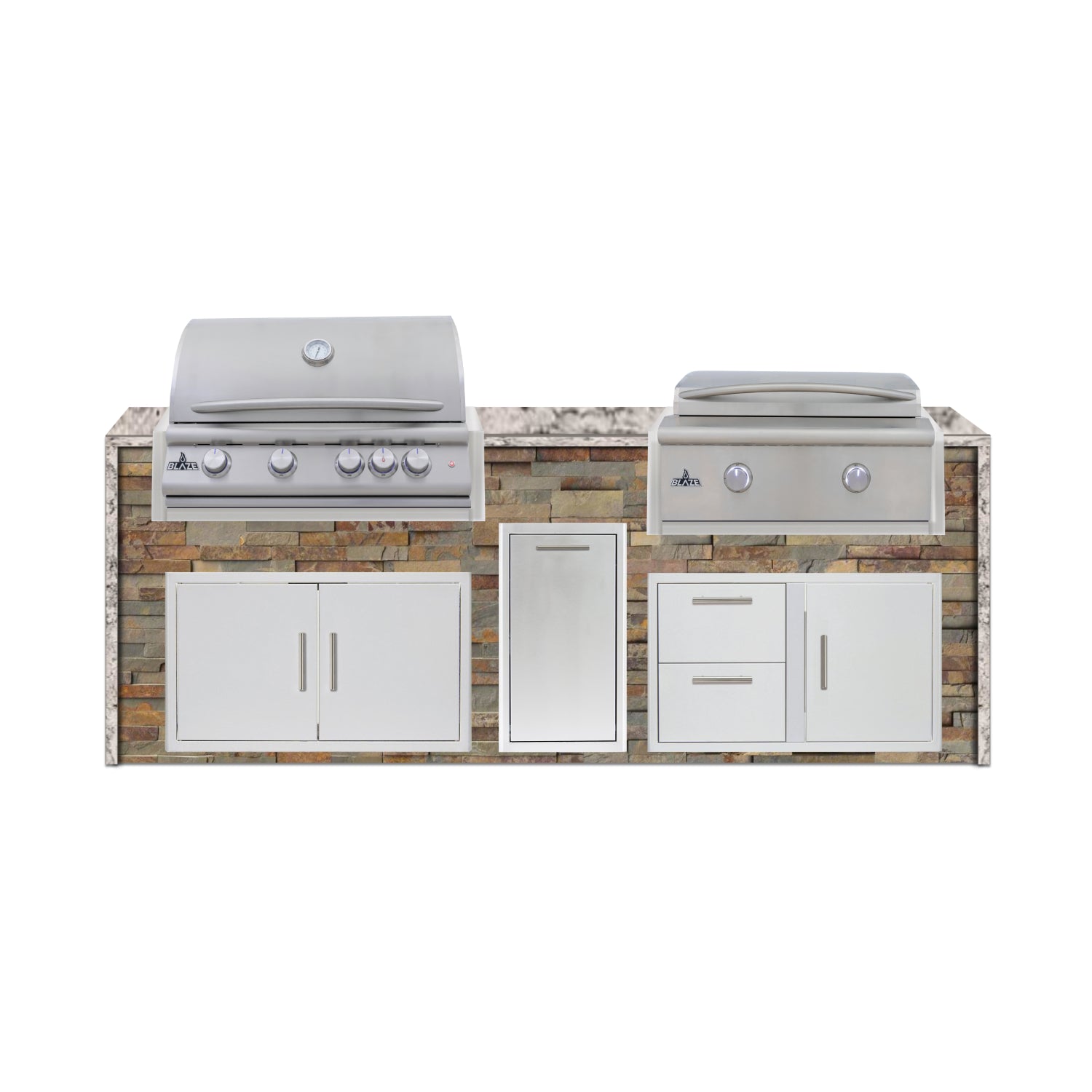 Blaze 96" Luxury Waterfall Finished Outdoor Kitchen PKG 13-ST-BLZ-13L+WF-ST