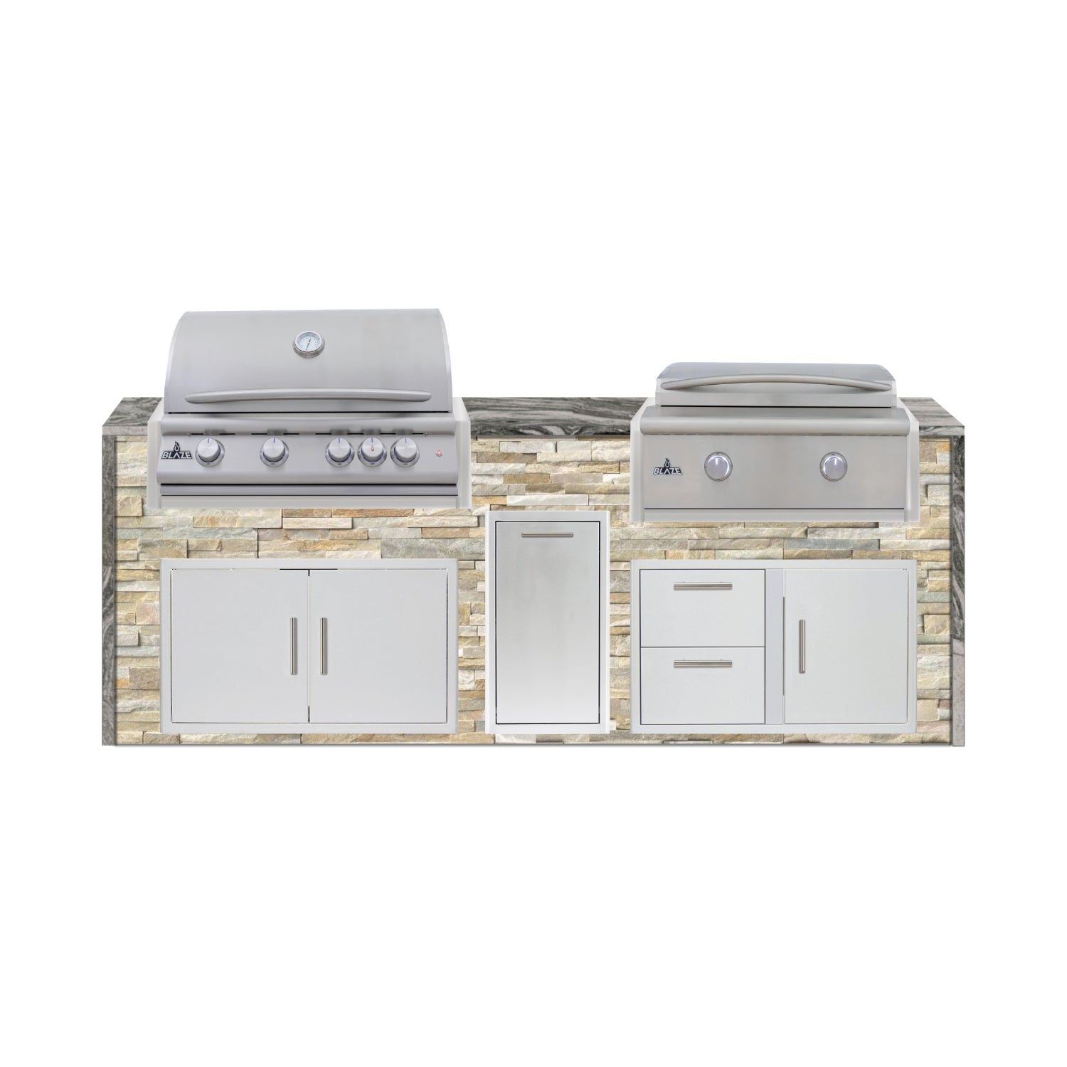 Blaze 96" Luxury Waterfall Finished Outdoor Kitchen PKG 13-ST-BLZ-13L+WF-ST