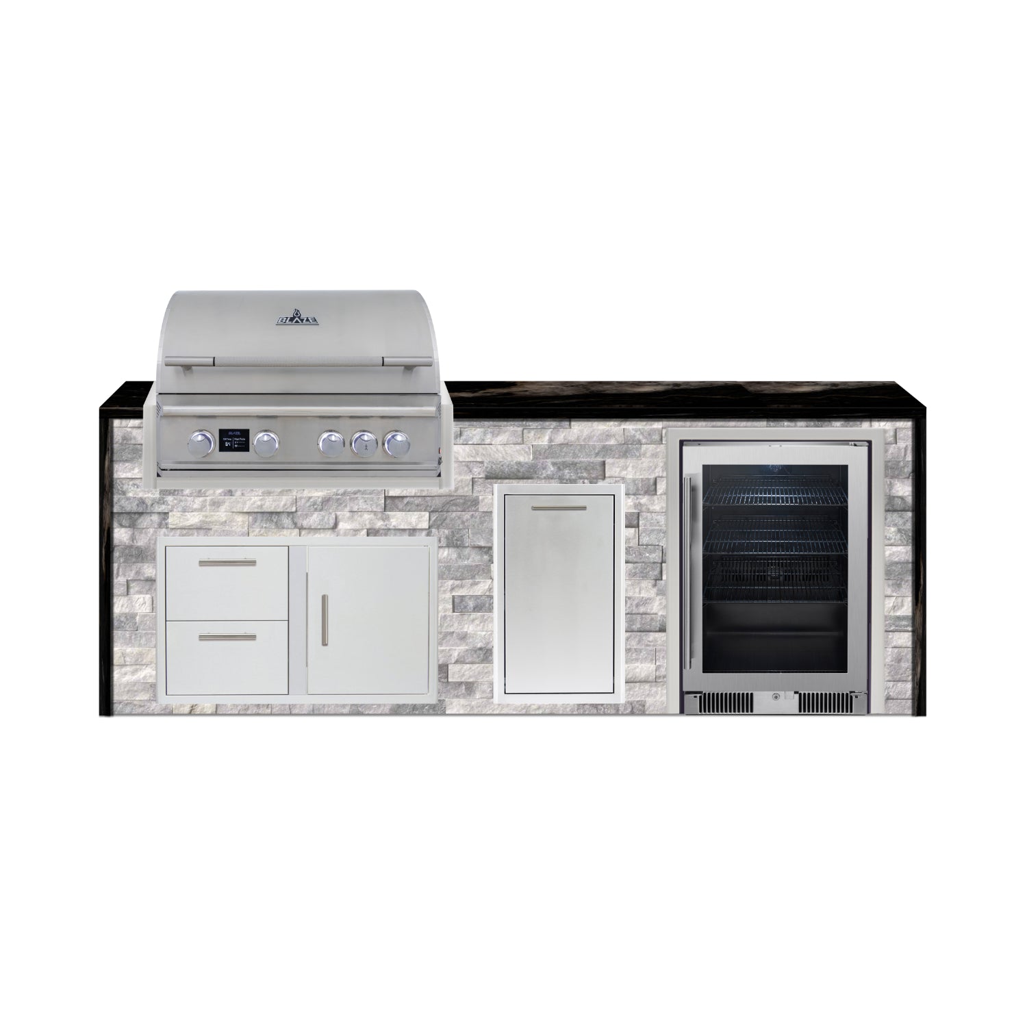 Blaze 96" Luxury Waterfall Finished Outdoor Kitchen PKG 19-ST-BLZ-19L+WF-ST