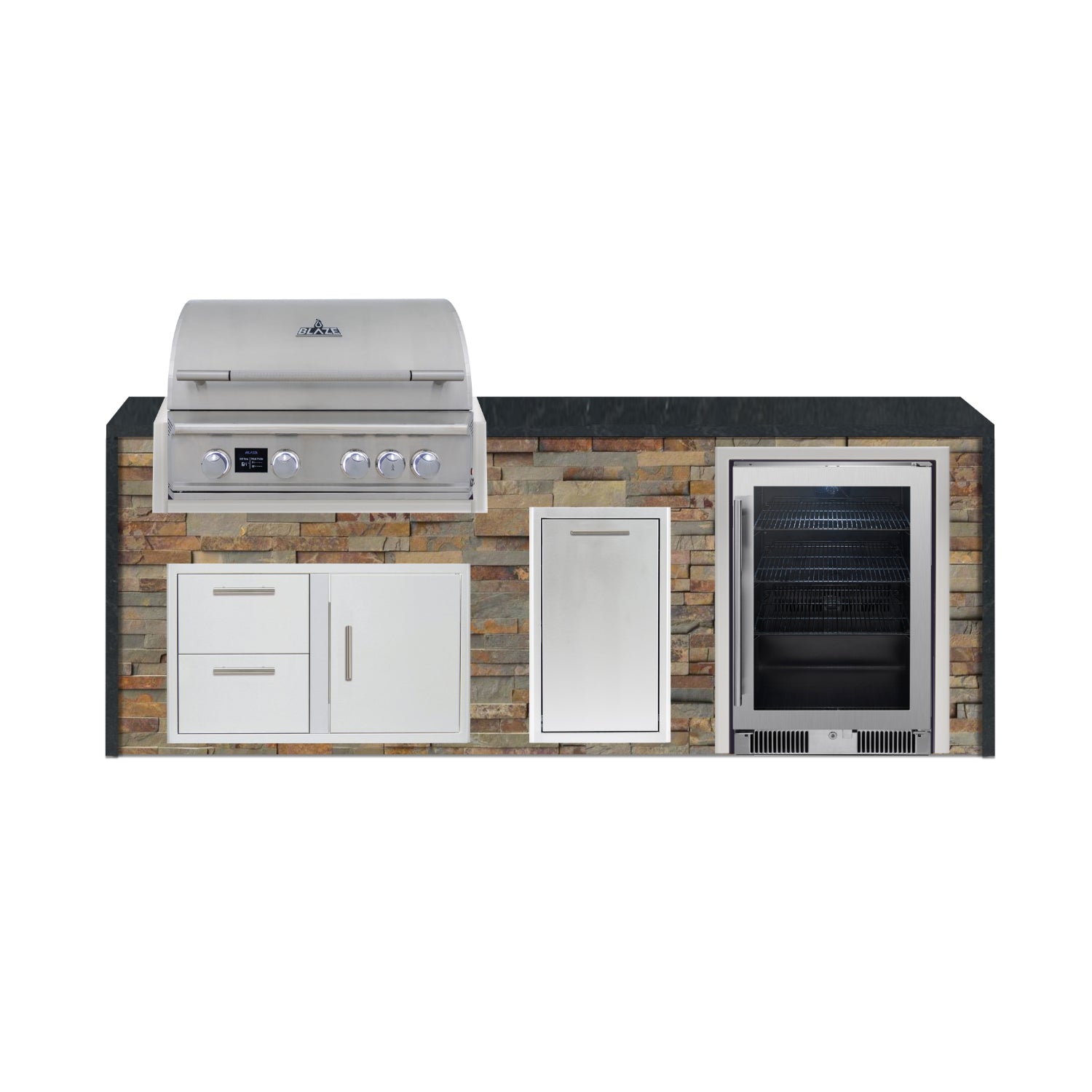 Blaze 96" Luxury Waterfall Finished Outdoor Kitchen PKG 19-ST-BLZ-19L+WF-ST