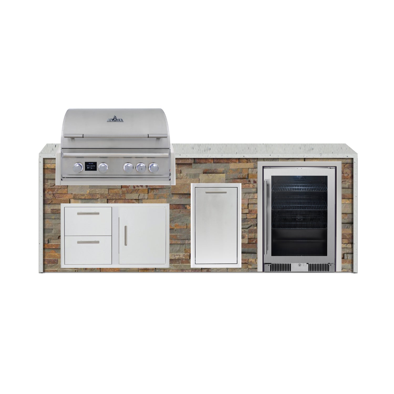 Blaze 96" Luxury Waterfall Finished Outdoor Kitchen PKG 19-ST-BLZ-19L+WF-ST