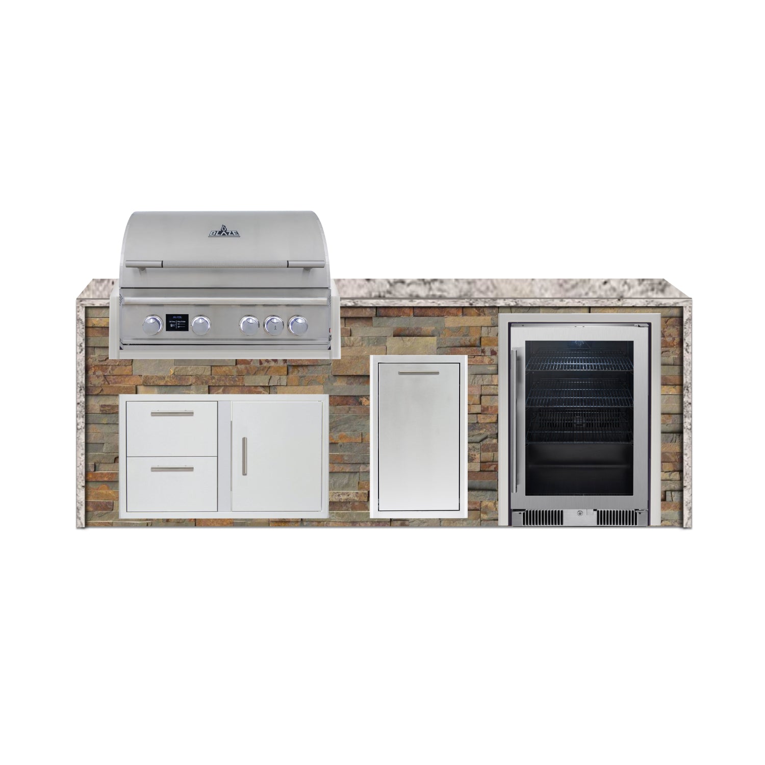 Blaze 96" Luxury Waterfall Finished Outdoor Kitchen PKG 19-ST-BLZ-19L+WF-ST