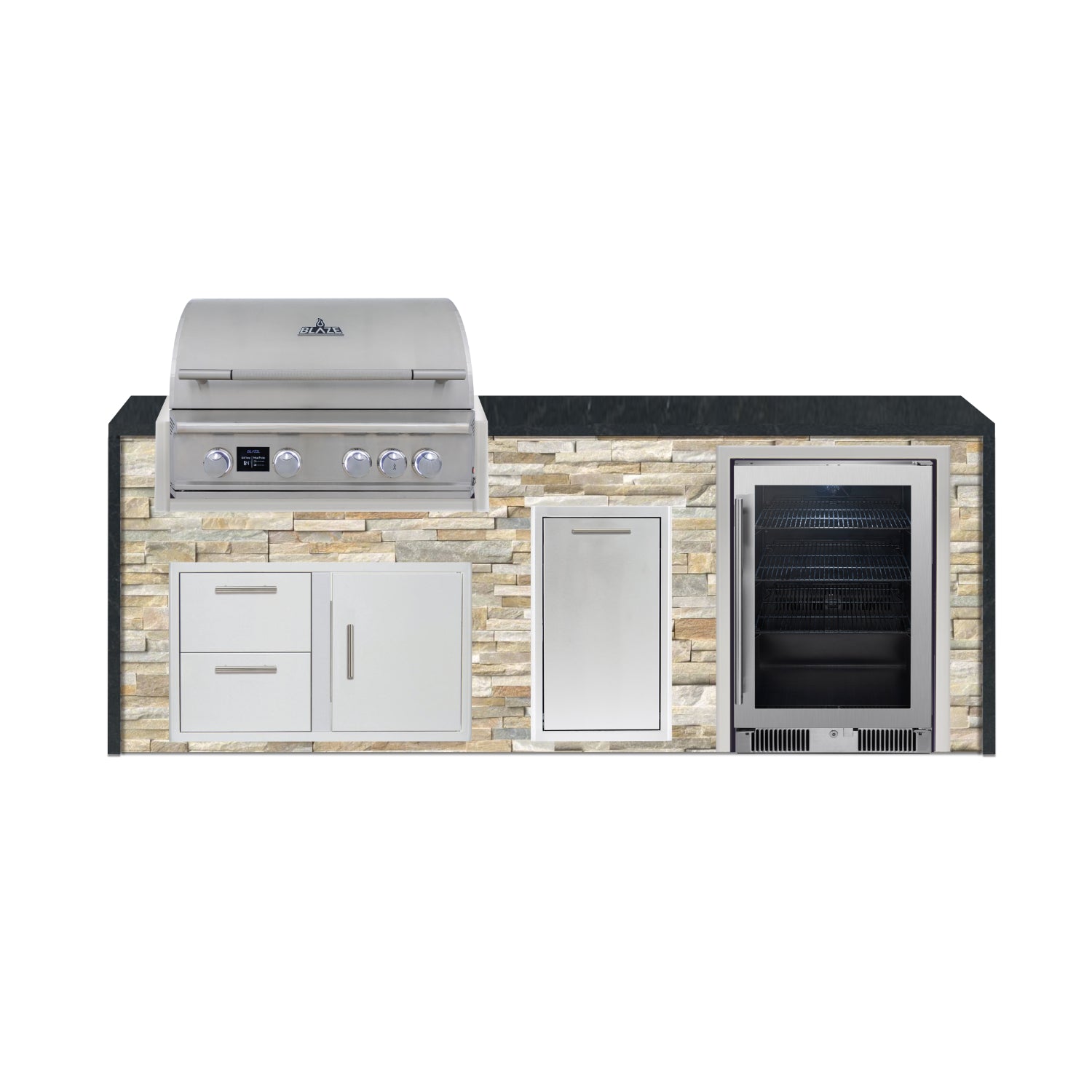 Blaze 96" Luxury Waterfall Finished Outdoor Kitchen PKG 19-ST-BLZ-19L+WF-ST