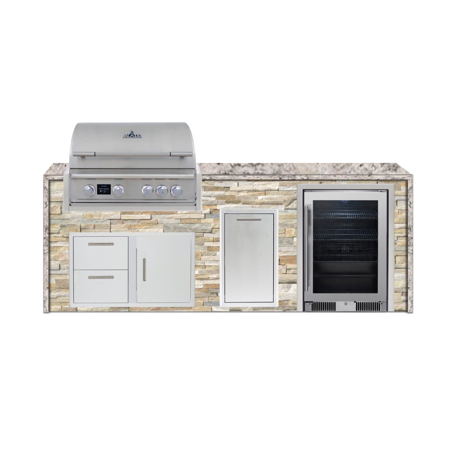 Blaze 96" Luxury Waterfall Finished Outdoor Kitchen PKG 19-ST-BLZ-19L+WF-ST