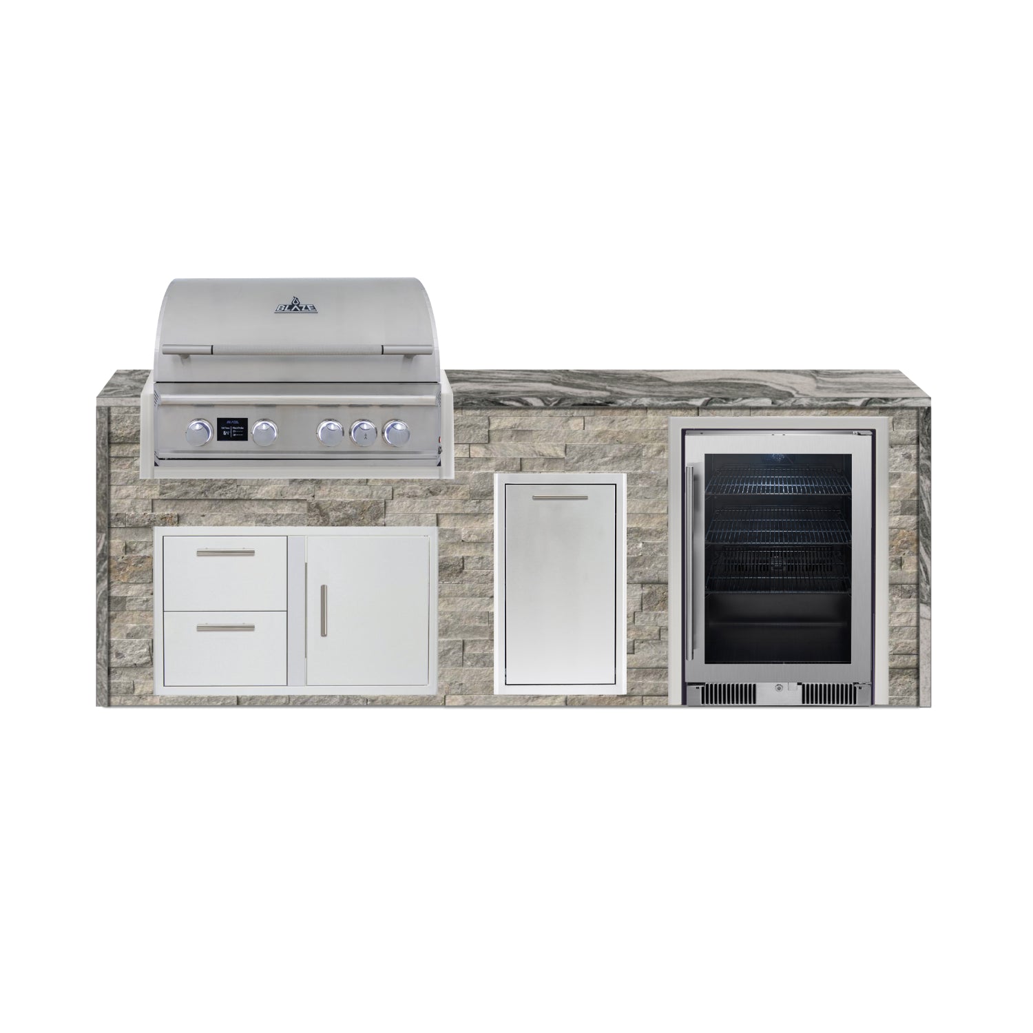 Blaze 96" Luxury Waterfall Finished Outdoor Kitchen PKG 19-ST-BLZ-19L+WF-ST