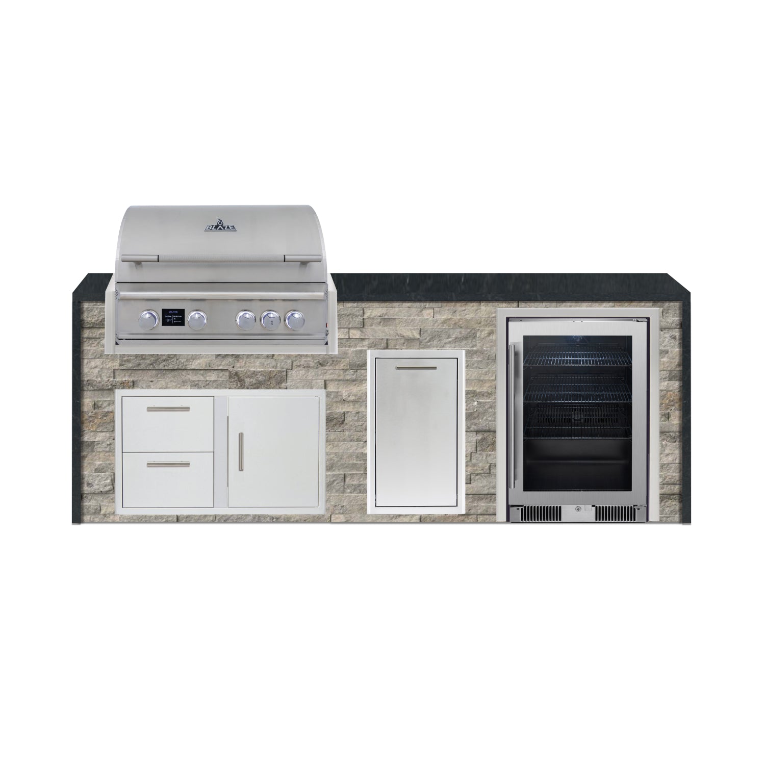 Blaze 96" Luxury Waterfall Finished Outdoor Kitchen PKG 19-ST-BLZ-19L+WF-ST