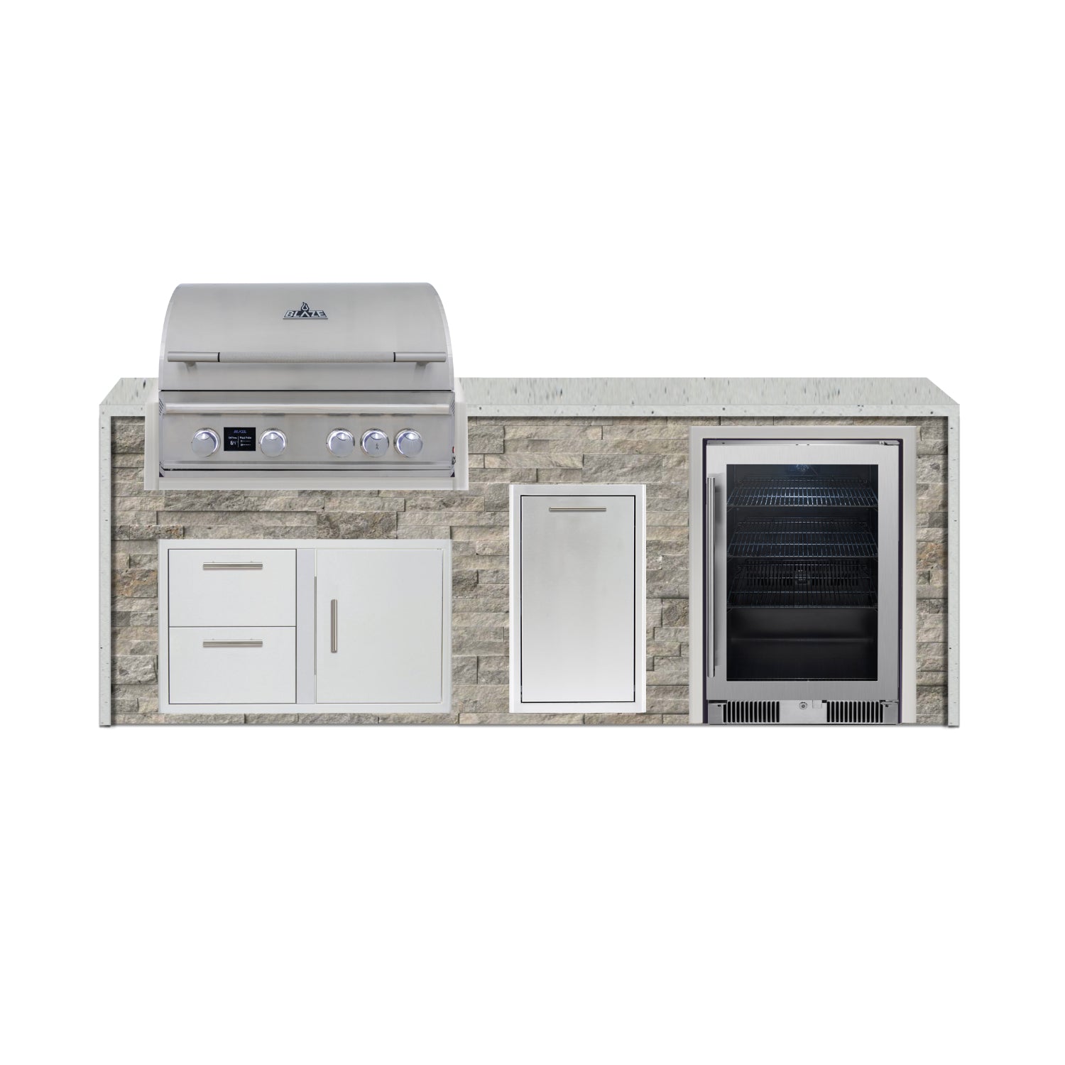 Blaze 96" Luxury Waterfall Finished Outdoor Kitchen PKG 19-ST-BLZ-19L+WF-ST