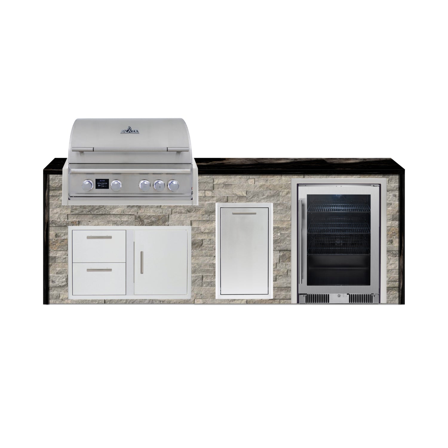 Blaze 96" Luxury Waterfall Finished Outdoor Kitchen PKG 19-ST-BLZ-19L+WF-ST