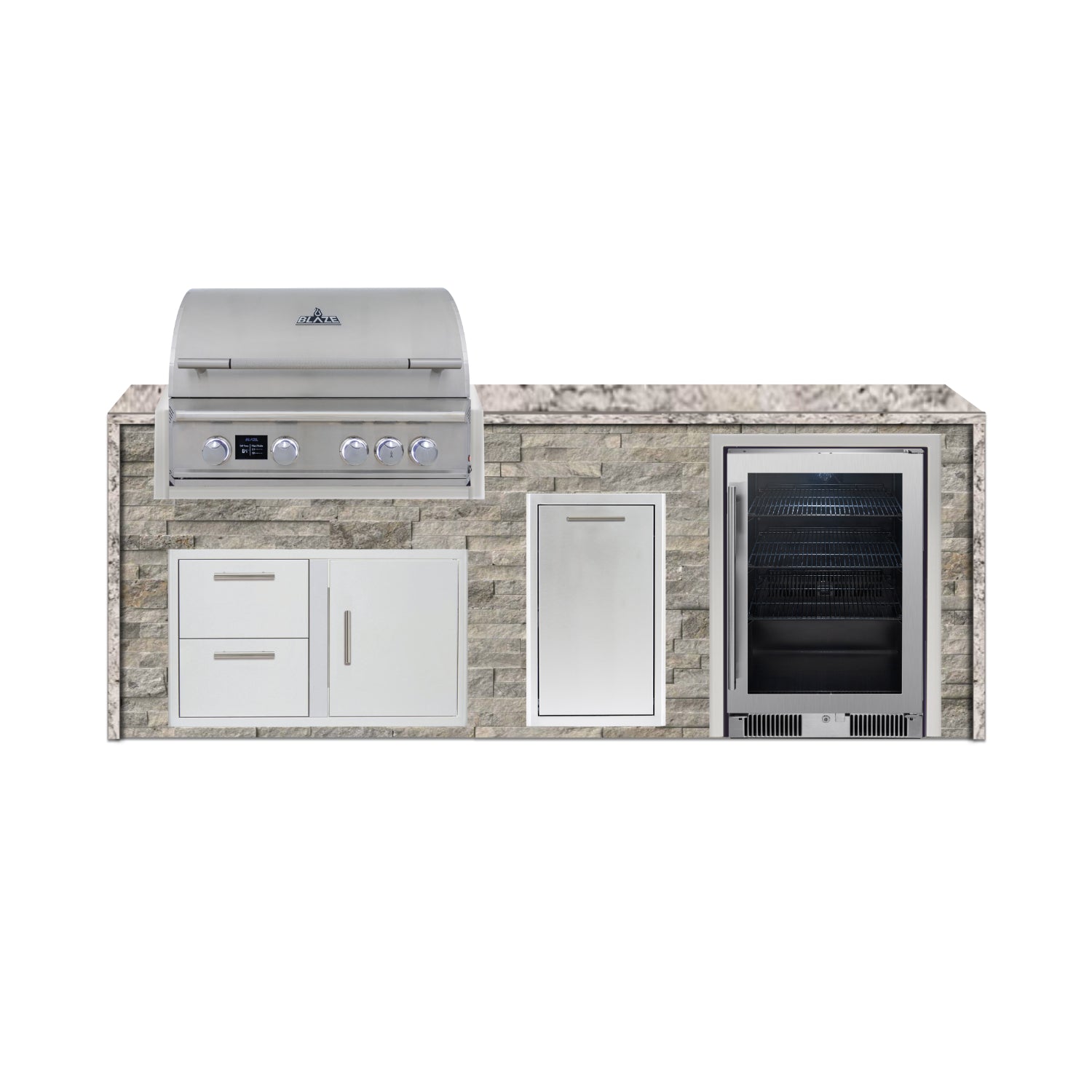 Blaze 96" Luxury Waterfall Finished Outdoor Kitchen PKG 19-ST-BLZ-19L+WF-ST