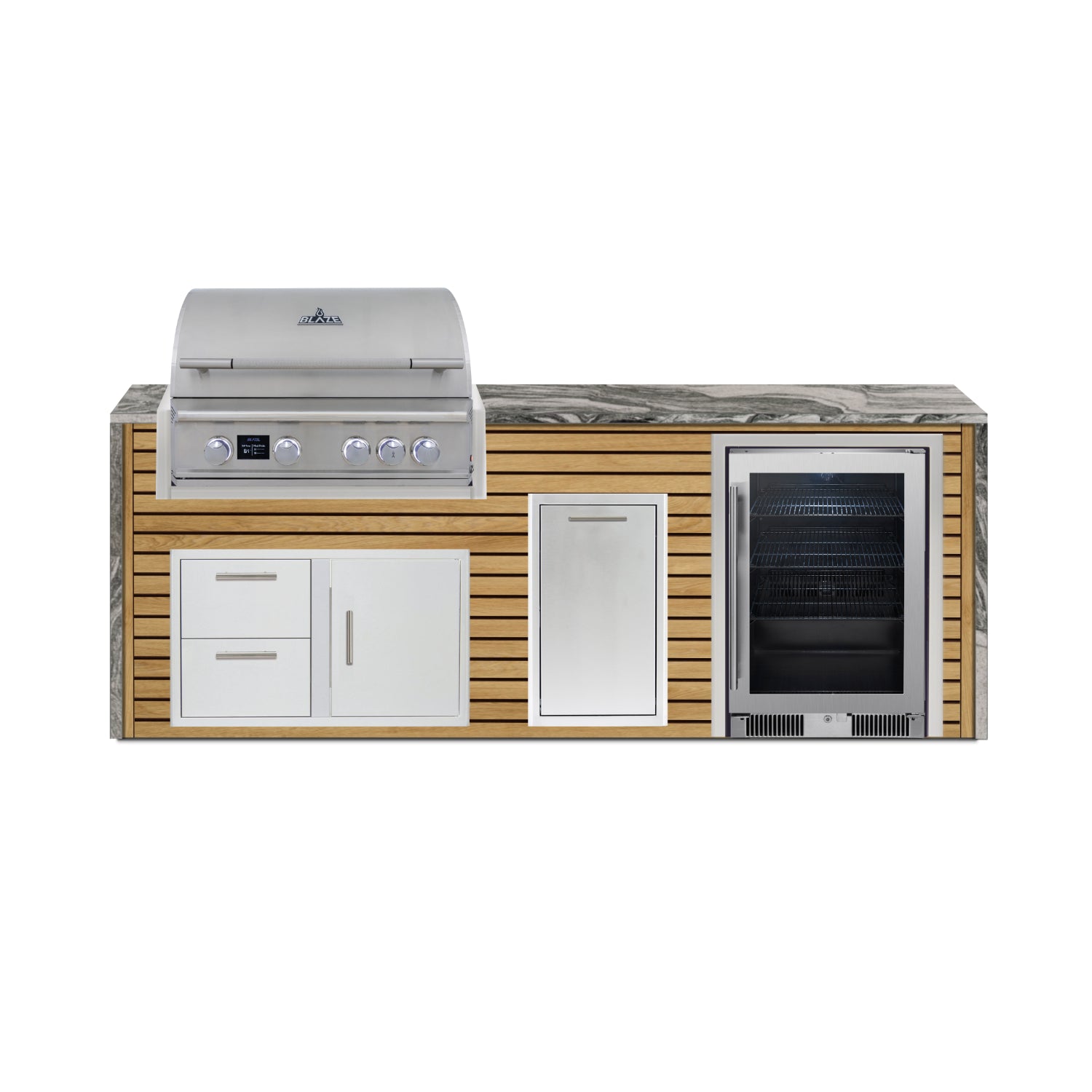 Blaze 96" Luxury Waterfall Finished Outdoor Kitchen PKG 19-AP-BLZ-19L+WF-AP